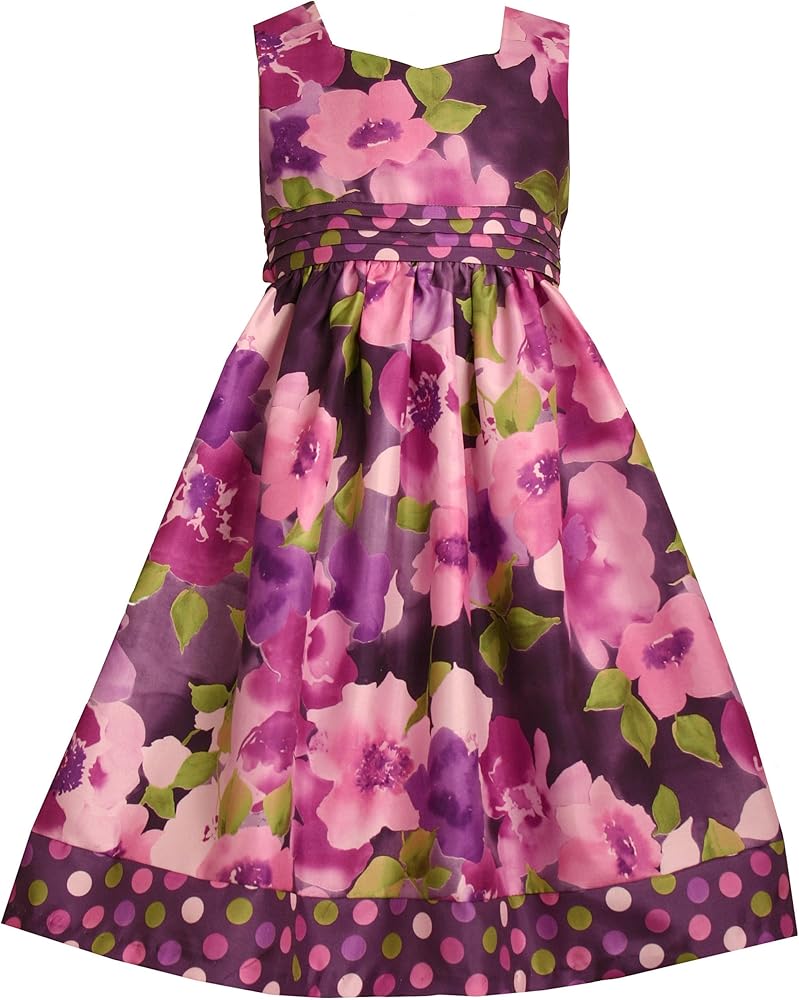 Bonnie Jean Big Girls' Purple Print Shantung Dress