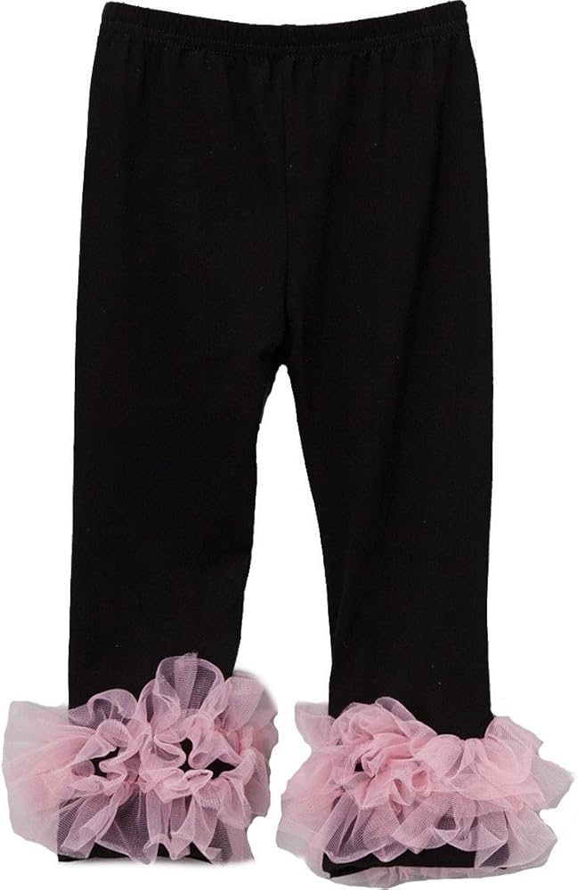 Girl's Black & Pink Ruffle Leggings