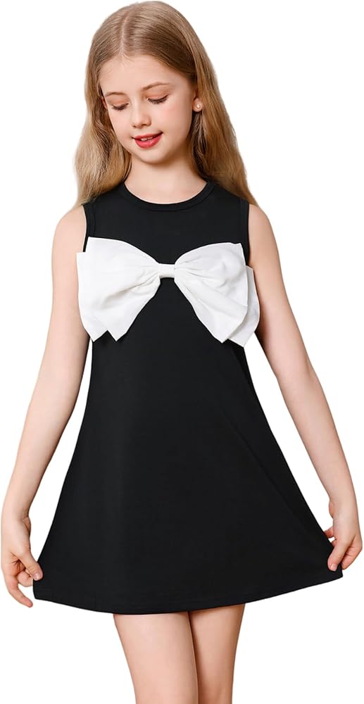 Girl's Bow Front Tank Dress Sleeveless Crewneck Princess Casual Dresses