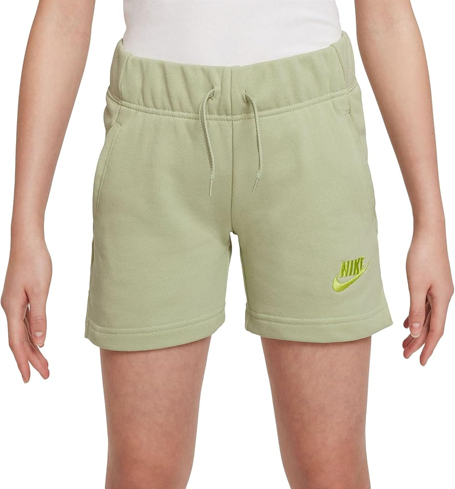 Nike Big Girls Sportswear Club French Terry Shorts (Medium, Olive Aura/Atomic Green)