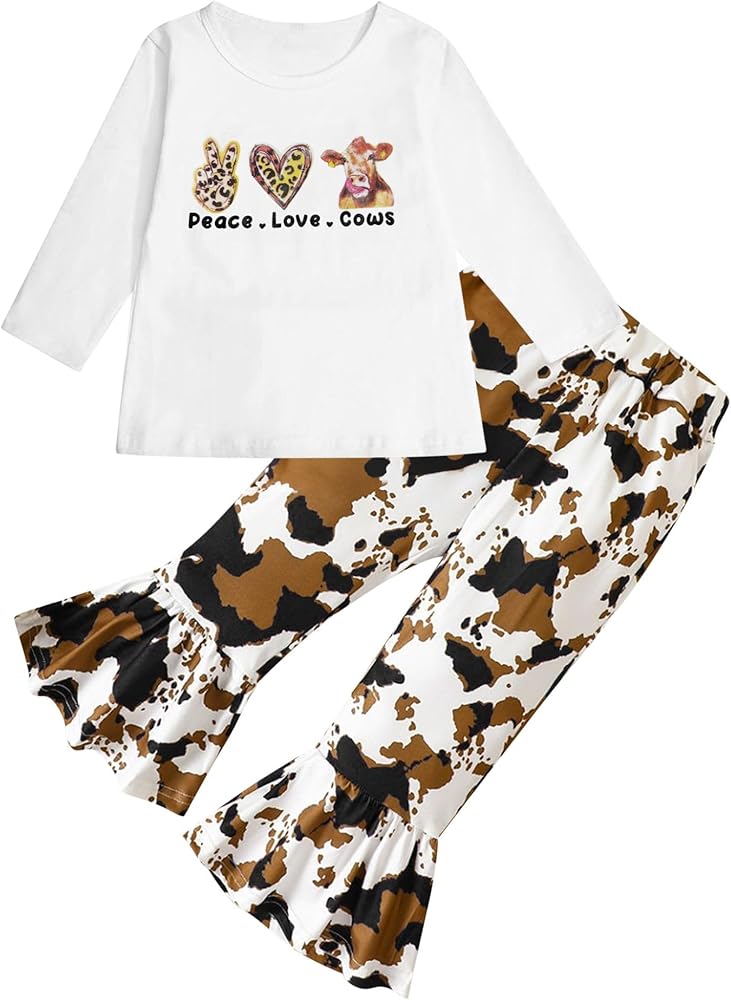 Toddler Girl's St Patrick's Day Outfits - Cute Print T-Shirt Peace Love Shamrocks Letter Top Plaid Flare Pants Sets