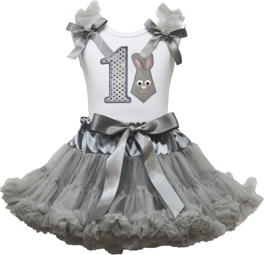 Petitebella 1st Bunny Necktie White Shirt Grey Petti Skirt Outfit 1-8y