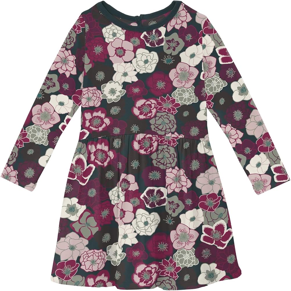 KicKee Print Long Sleeve Twirl Dress for Girls, Toddler to Kid, Girl Clothes