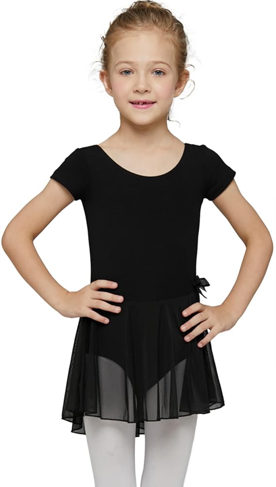 MdnMd Ballet Leotards with Skirt Toddler Girls Dance Ballerina Outfit Dresses Short Sleeve