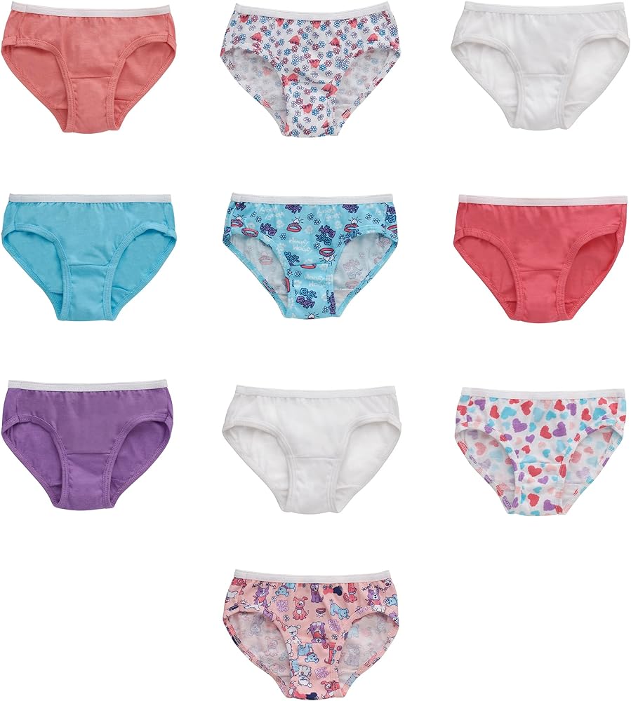 Hanes Girls and Toddler Underwear, Cotton Knit Tagless Brief, Hipster, and Bikini Panties, Multipack (Colors May Vary)