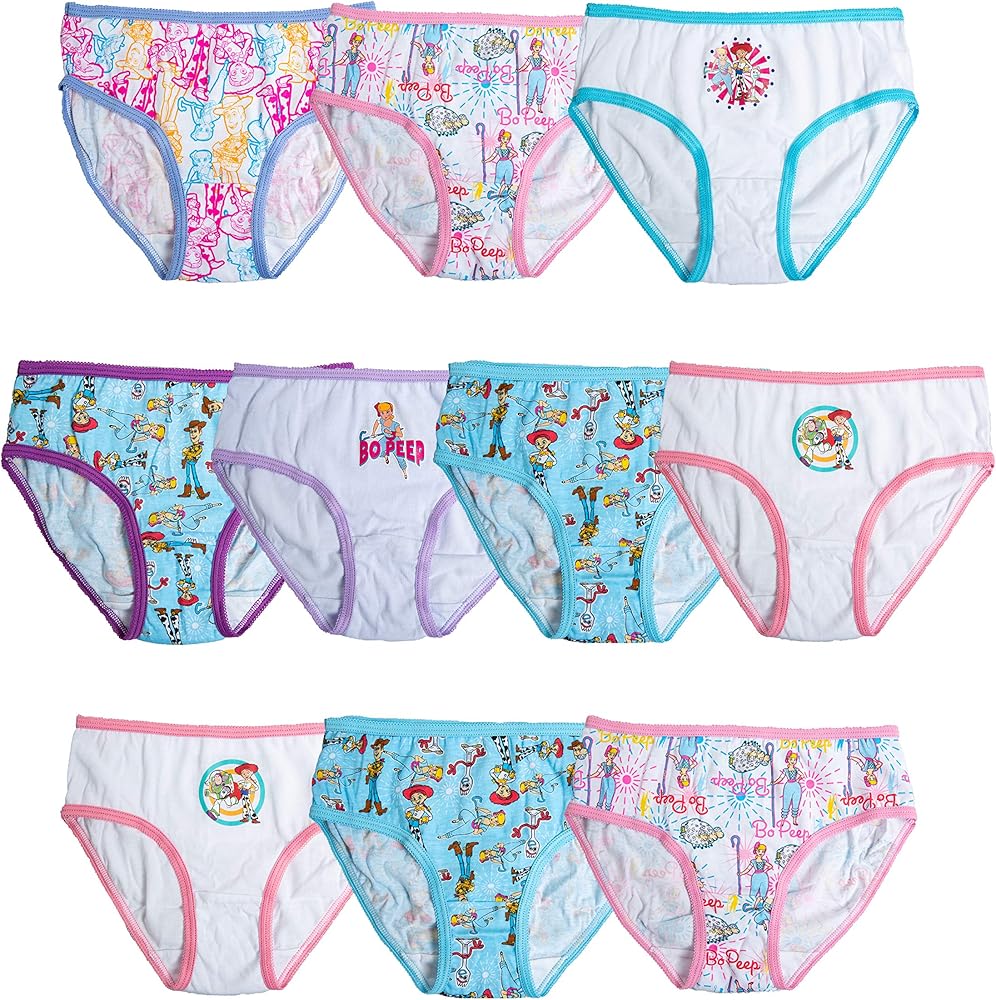 Disney Girls' Pixar Toy Story 100% Cotton Panties with Bo Peep, Jessie, Woody, Forky and More in Sizes 2/3t, 4t, 4, 6 & 8