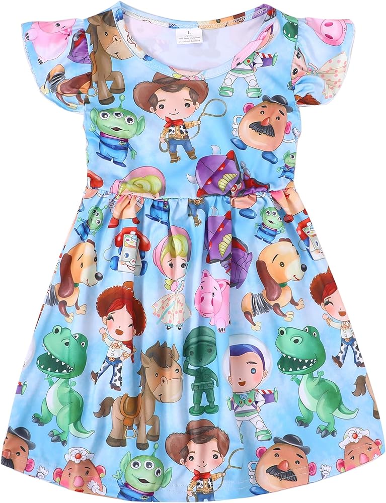 Toddlr Girls Toy Cartoon Twirl Dress Ruffle Bottom Summer Flutter Sleeves Clothes 12-18M