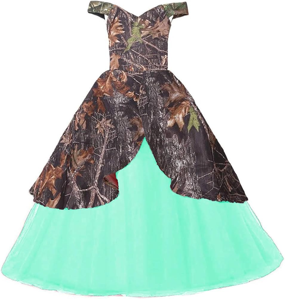 DINGZANCAMO Camo and Tulle Pageant Cocktail Dress Flower Girl Dresses with Cap Sleeves