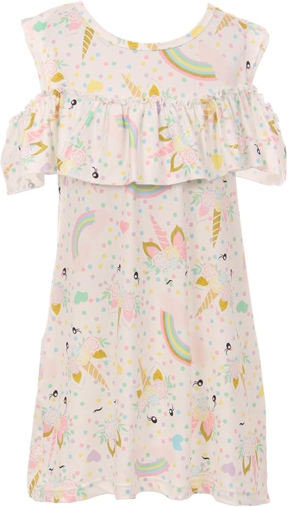 Cap Sleeve Unicorn Print Slip-on Casual Novelty Dress 2t-8