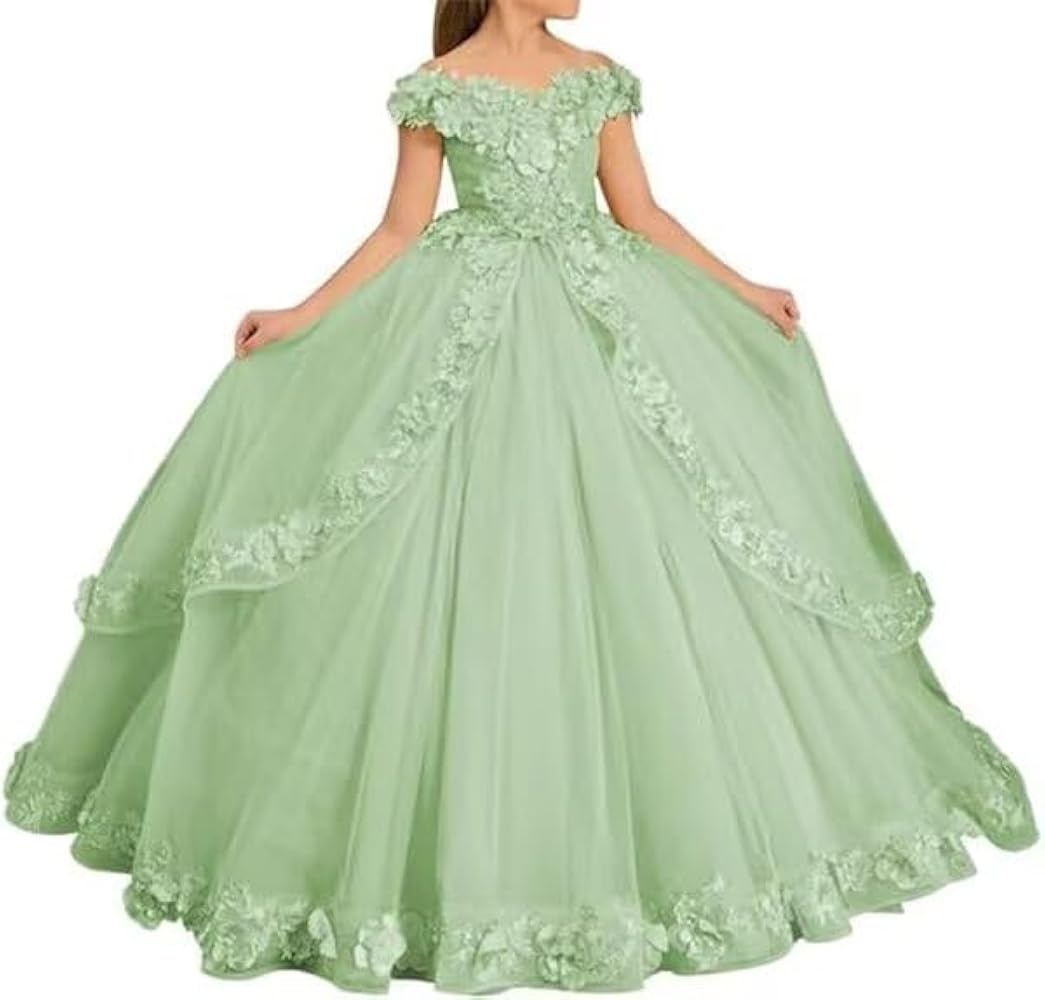 Tulle Flower Girl Dresses for Wedding Off Shoulder Pageant Dress Lace Princess Party Ball Gown