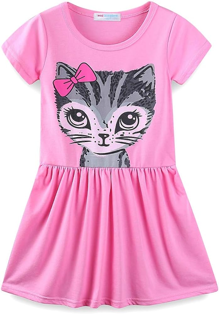 Mud Kingdom Little Girls Cotton Dresses Holiday Cute Cartoon Prints