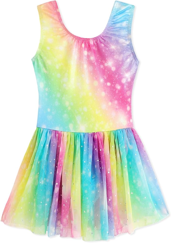 EQSJIU Gymnastics Clothes For Girls Unicorn Heart Rainbow Girls Ballet Leotard With Skirt For 1-10 Years