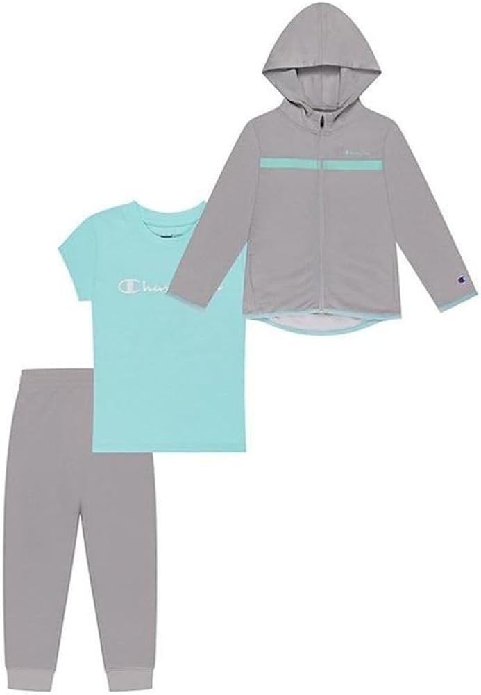 Champion Girls 3-Piece Hoodie, Joggers and T-Shirt Set, Oxford Heather, 5