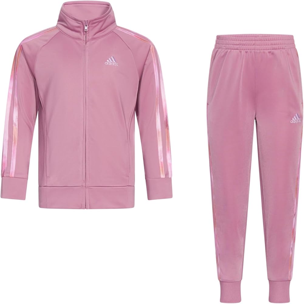 adidas girls Zip Front Classic Tricot Jacket and Joggers Set, 6X, Wonder Orchid