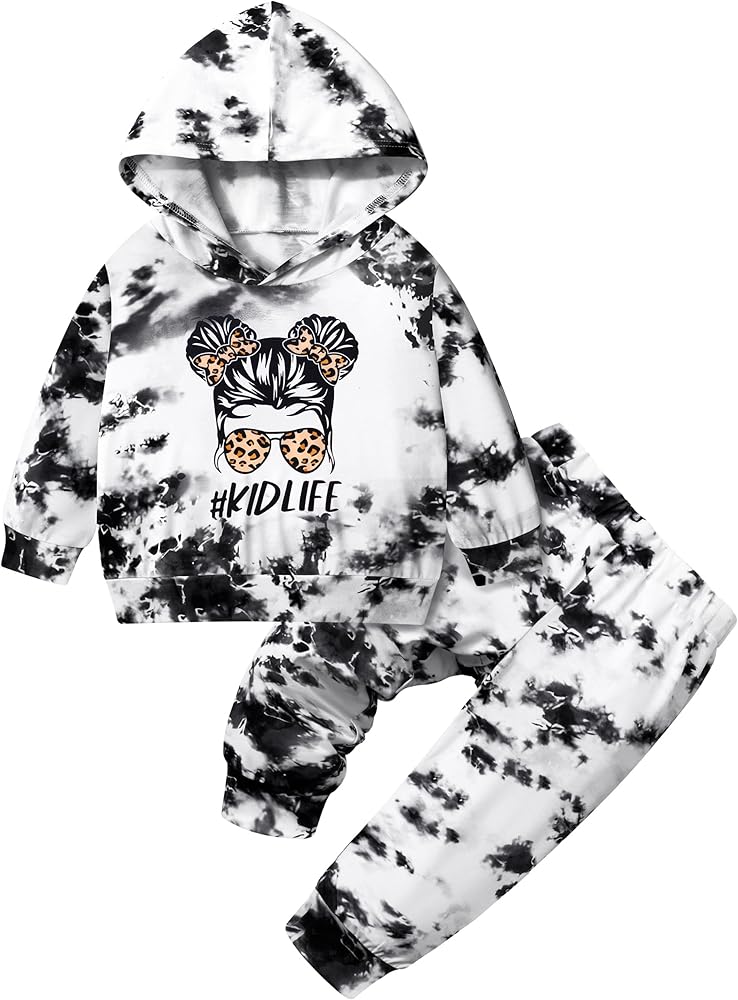 Toddler Girl Clothes,Tie Dye Hoodie Sweatshirt 2 Piece Girls Outfits Pullover Joggers Pants Hooded Sweatsuits Sets