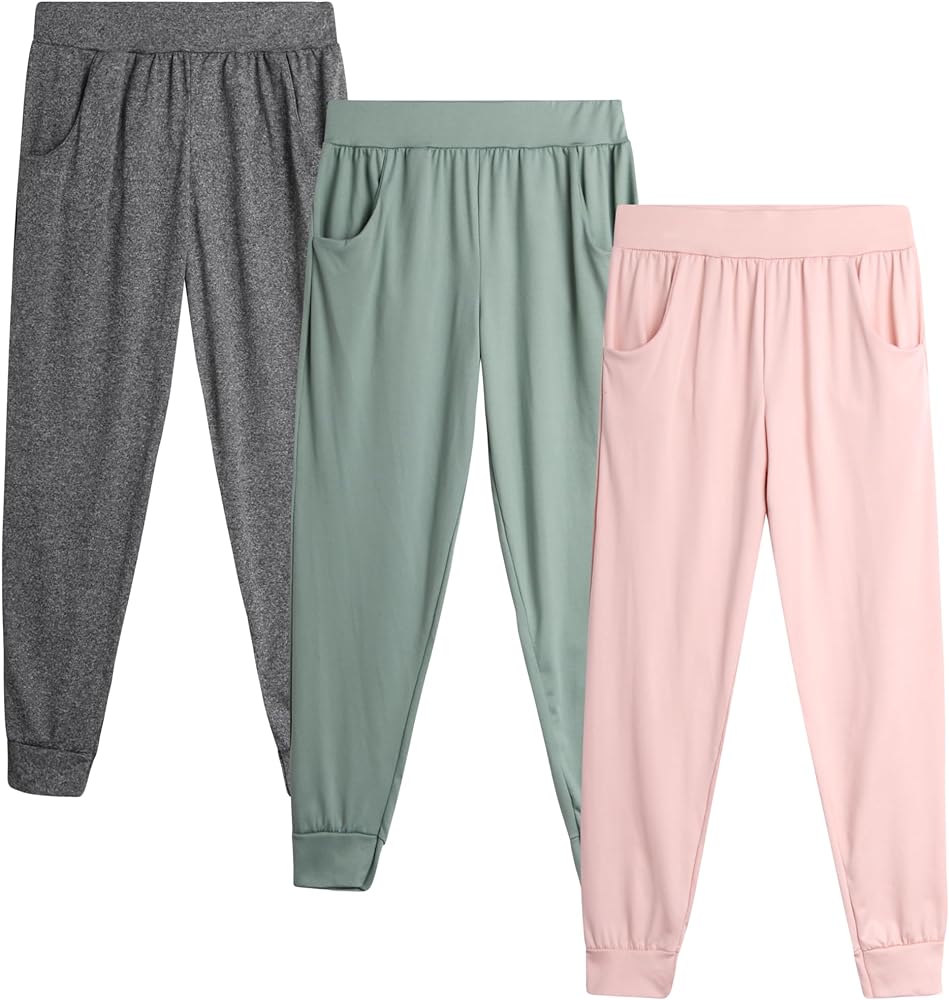 Sweet Hearts Girls' Sweatpants - 3 Pack Performance Jogger Pants with Pockets - High Waisted Jogger Sweatpants: Made in USA