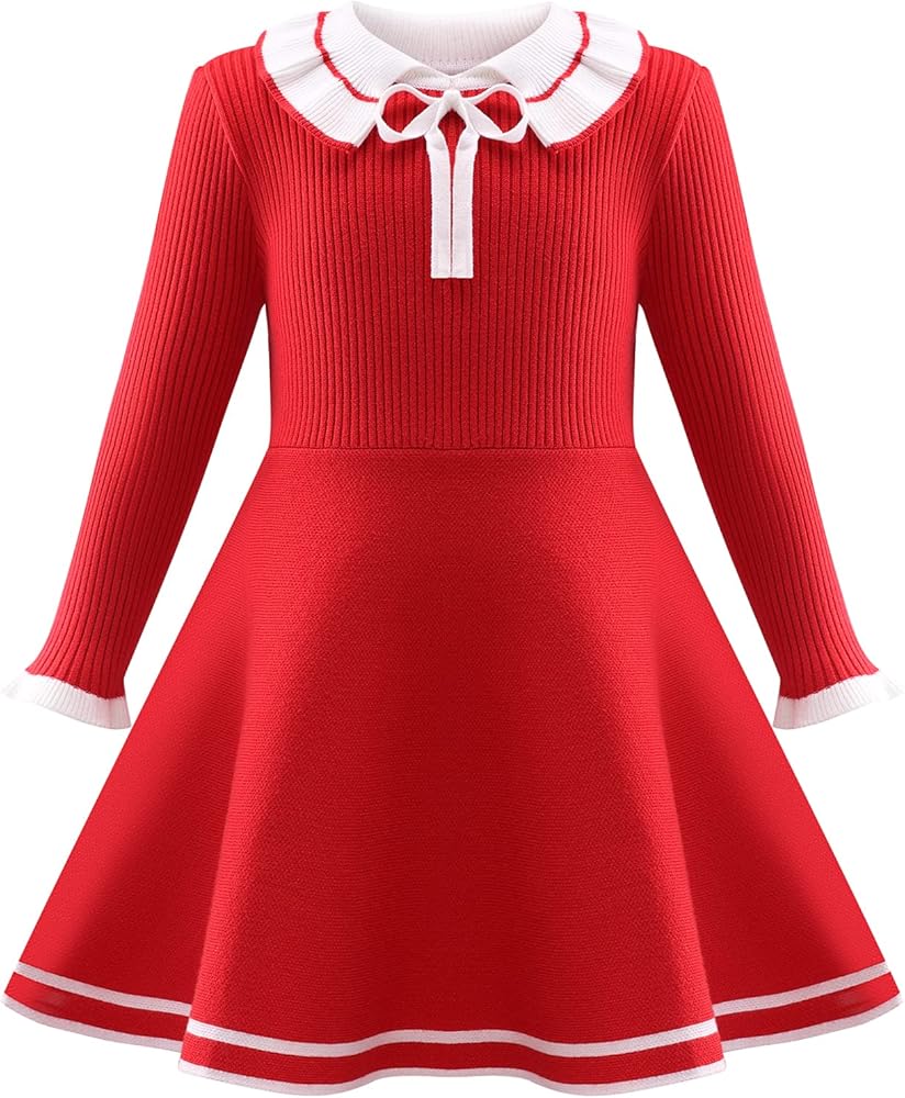 Girls' Knitting Sweater Long Sleeve Lapel Princess Skirt