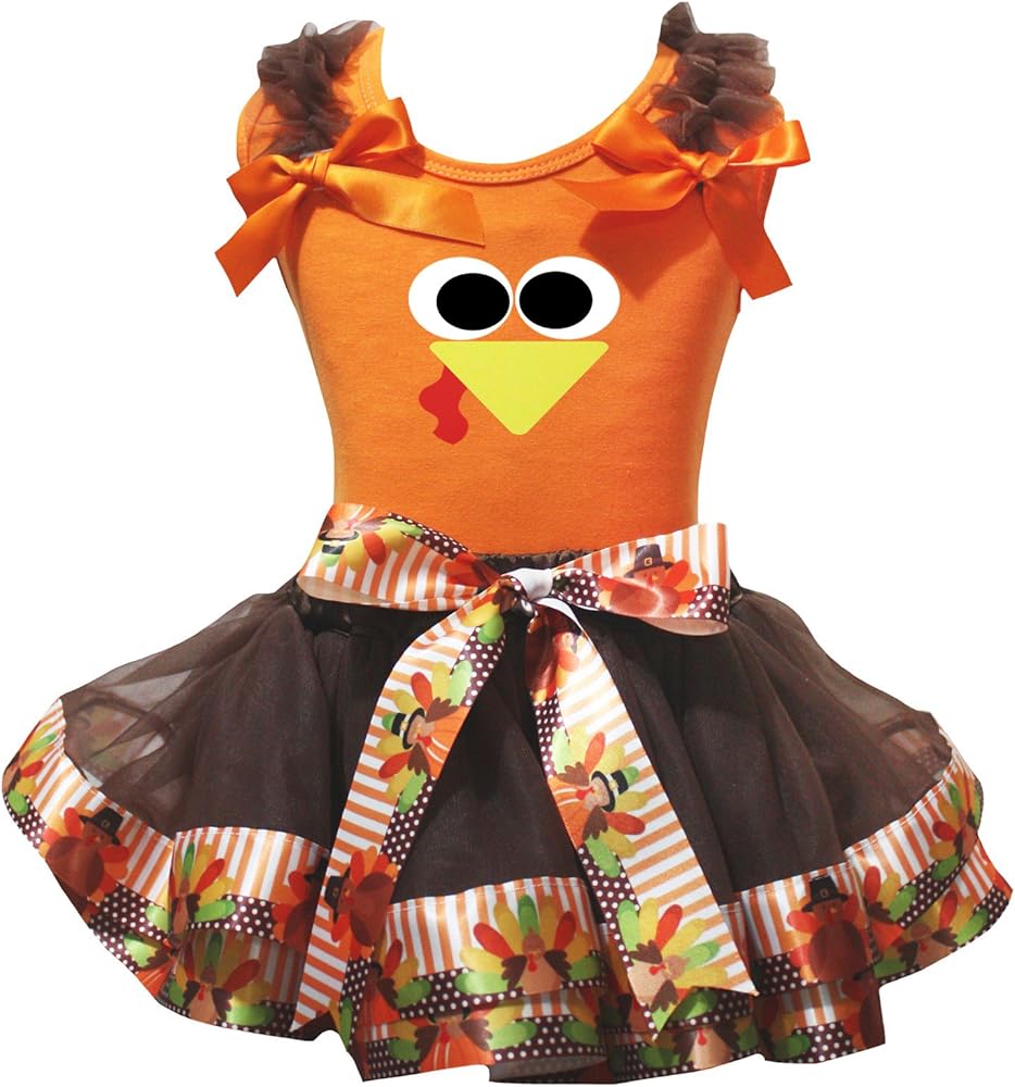 Petitebella Turkey Face Orange Shirt Brown Turkey Petal Skirt Nb-8y