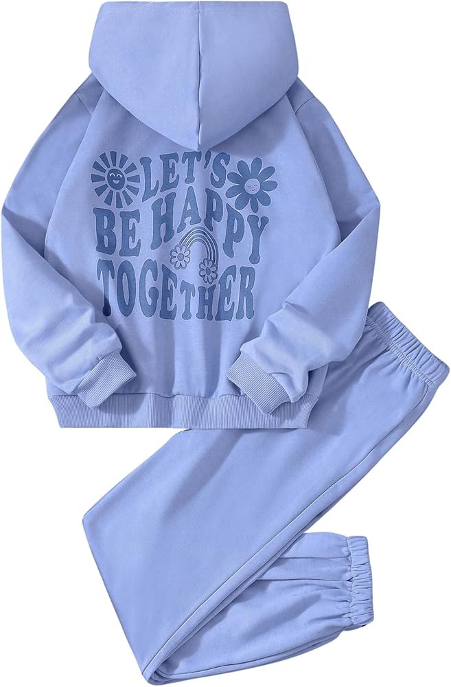 Floerns Girl's Two Piece Set Graphic Long Sleeve Hoodie Sweatshirts and Sweatpants