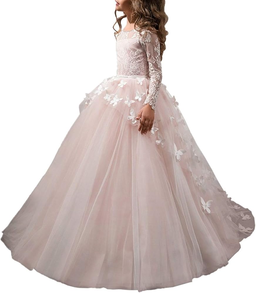 Abaowedding Lovely Flower Girl Dress Lace Long Sleeves Prom Gown