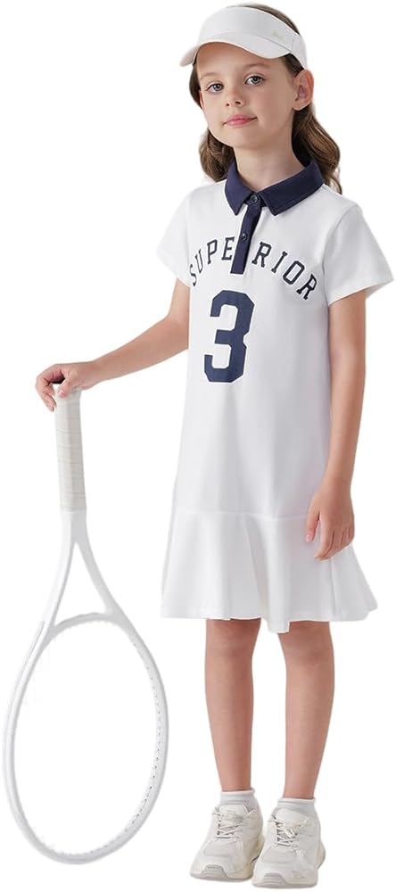 MARC&JANIE Girls Sports Polo Dresses Short Sleeve Loose Cooling Quick Dry Summer Dress 230867