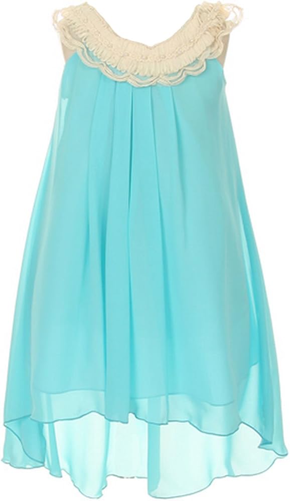 Chiffon Clooney Lace Hi-low Wedding Flower Girl Dress, Made in USA (4, Aqua)