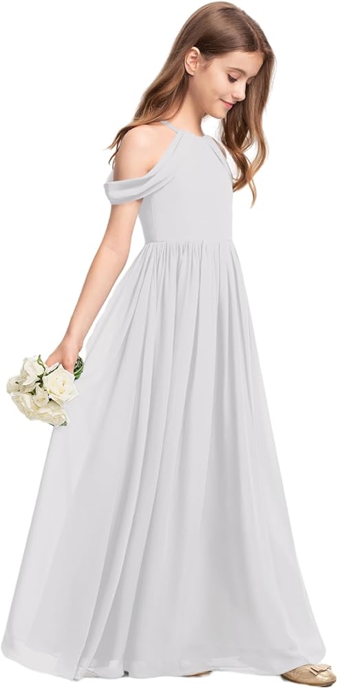 Off-Shoulder Junior Bridesmaid Dresses Long Flower Girl Dress for Wedding Teen Girls Party Pageant Gown Chiffon