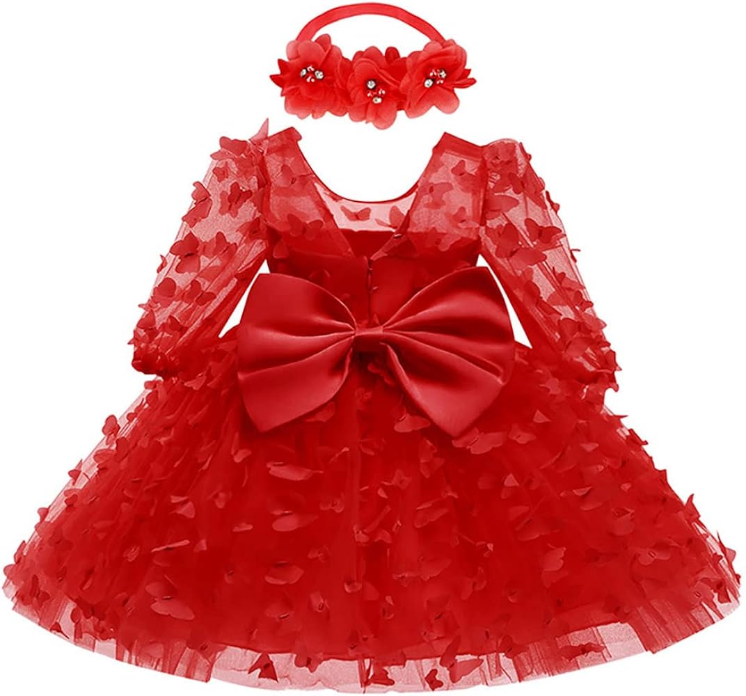 ODIZLI Baby Girls Flower Dress Butterflies Bowknot Party Dress