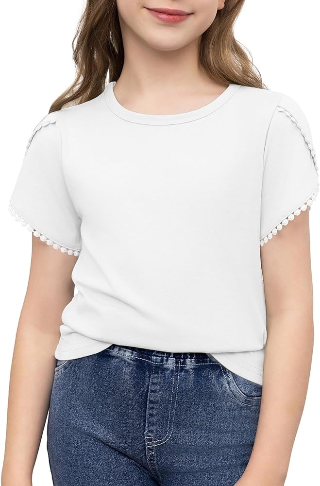 blibean Teen Girls Solid Tshirt Kid Petal Short Sleeve Tops Size 6-15 Years