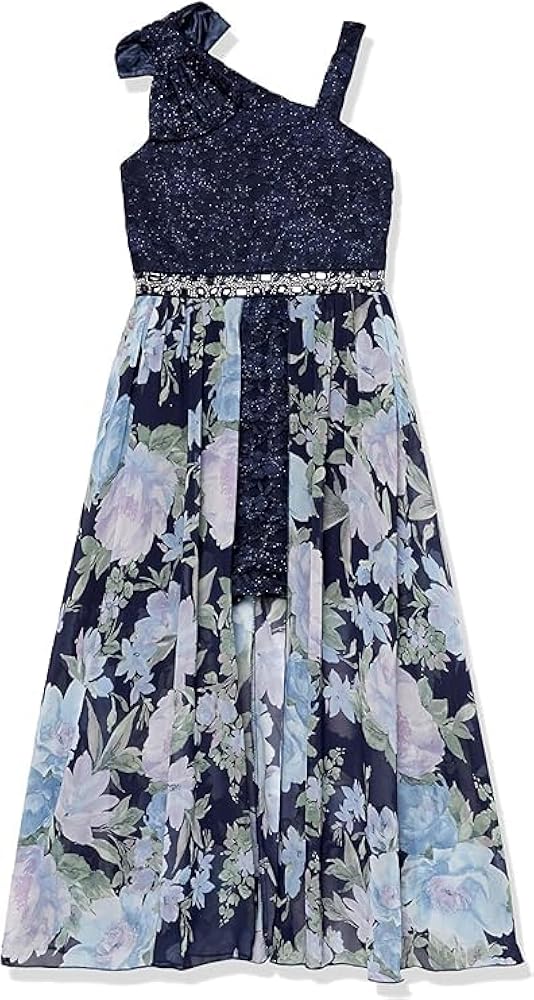 Speechless Girls' Walk-Through Romper Maxi Party Dress, Navy/Lavender, 7