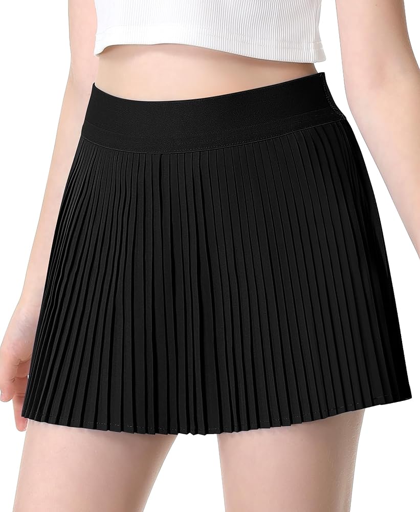 Girls Pleated Athletic Skirts with Shorts 2 in 1 Tennis Skorts with Pocket High Waist Golf Skirt for Youth Kids