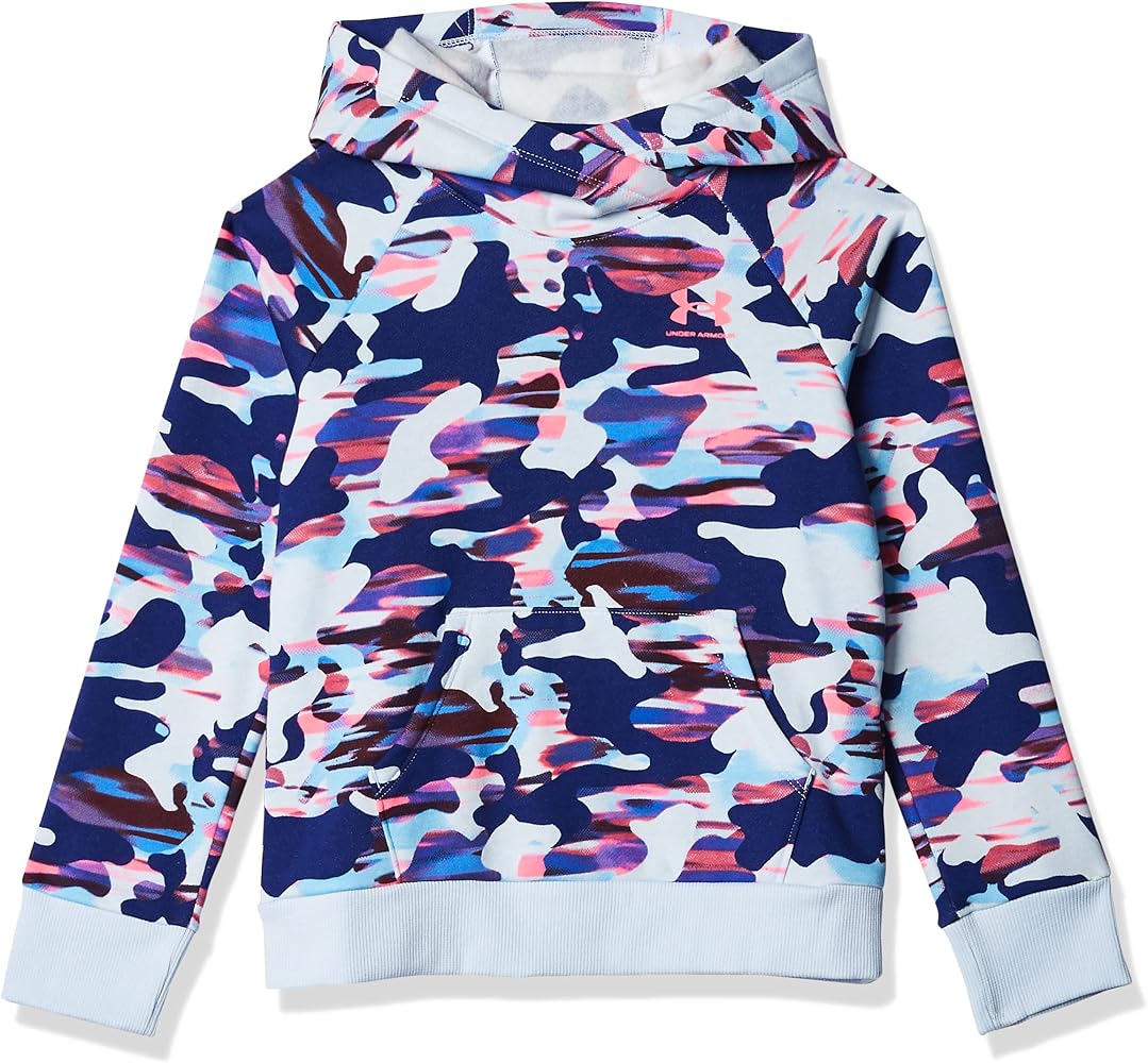 Under Armour Girls' Rival Fleece Printed Hoodie Training Sweatshirt, BLUE, XL