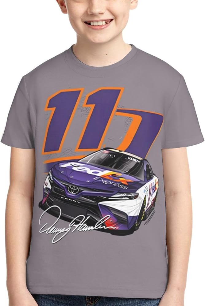 Denny Hamlin 11 Classic Printing Athletic Crewneck T-Shirt Shirt Short Sleeve Tee Shirts for Teen Girl & Boy