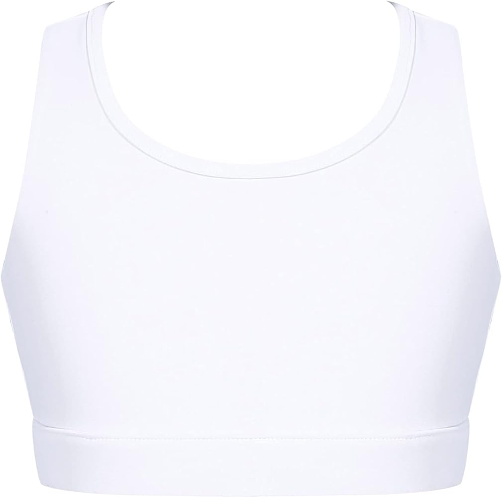 Girls Sports Bra Yoga/Gymnastics/Workout Crop Tank Tops Straps Crisscross Back Sleeveless Activewear Top White Type E 12