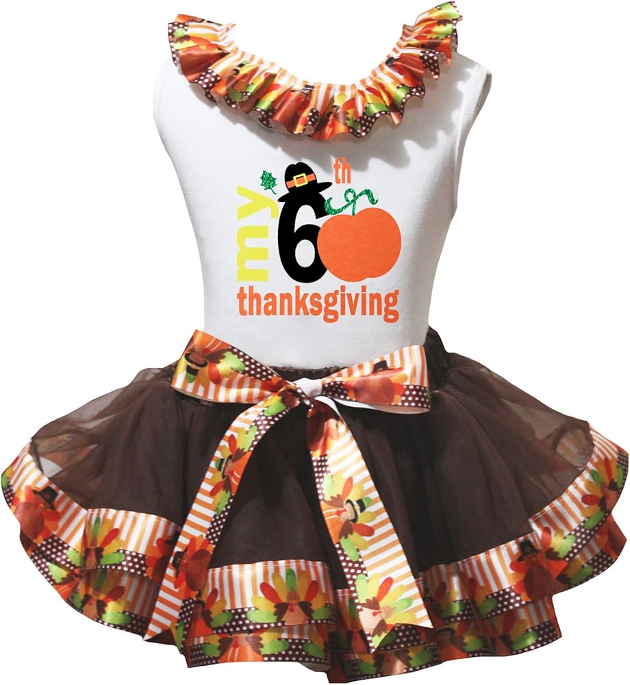 Petitebella My Thanksgiving White Shirt Brown Turkey Petal Skirt Outfit Nb-8y