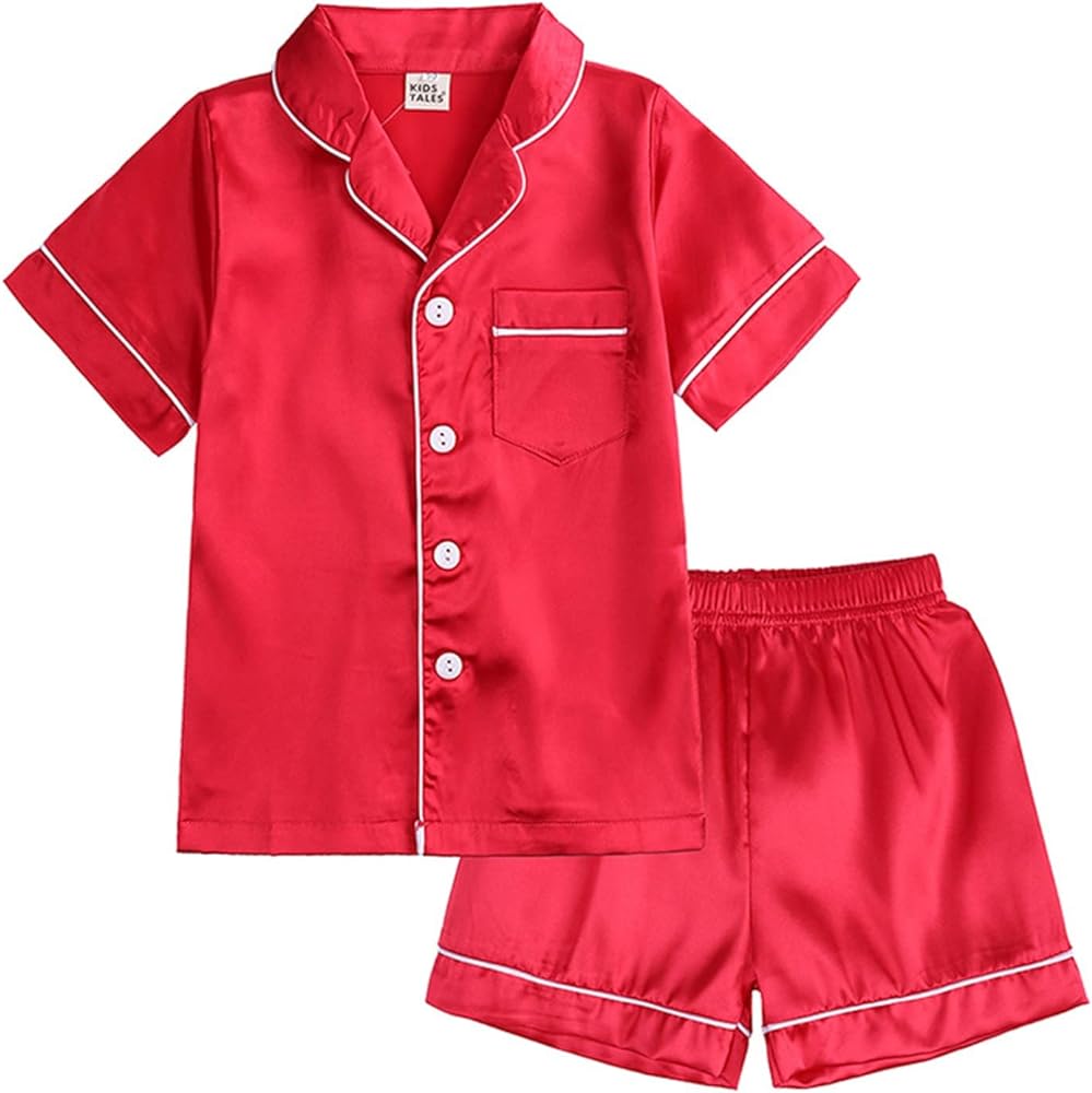 Little Baby Girls Boys Pajamas Set Satin Silk Kids Short Sleeves Sleepwear 2 Piece Button Down Classic 9 Month