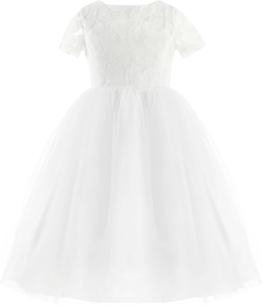 iiniim Kids Girls Heart Shape Back Lace Princess Pageant Wedding Bridemsiad Party Flower Girl Dress White 6 Years