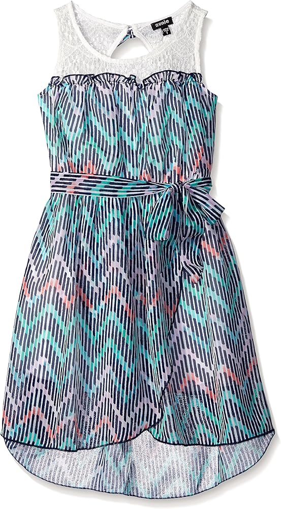 ZUNIE Girls' Sleeveless Multi Chevron Chiffon Dress