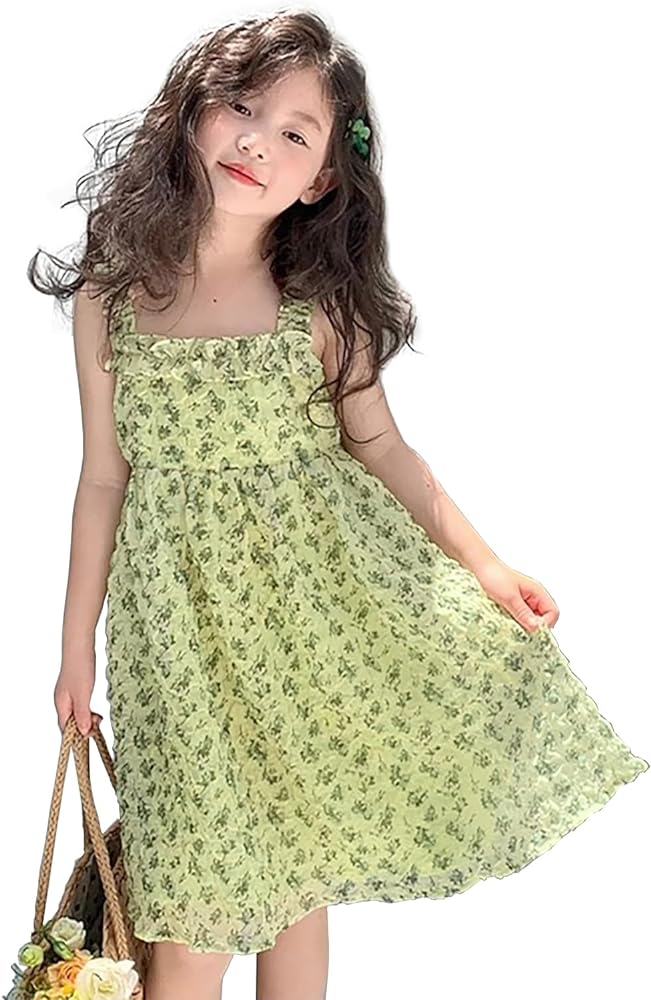 Toddler Girls Summer Dress Halter Spaghetti Strap Floral Print Chiffon Sundress Size 1-6T