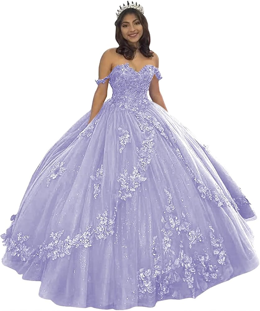 Noral Dress Womne's Sweetheart Quinceanera Dresses Tulle Cold Shoulder 2024 Lace Applique Prom Dress Party for Juniors NO072