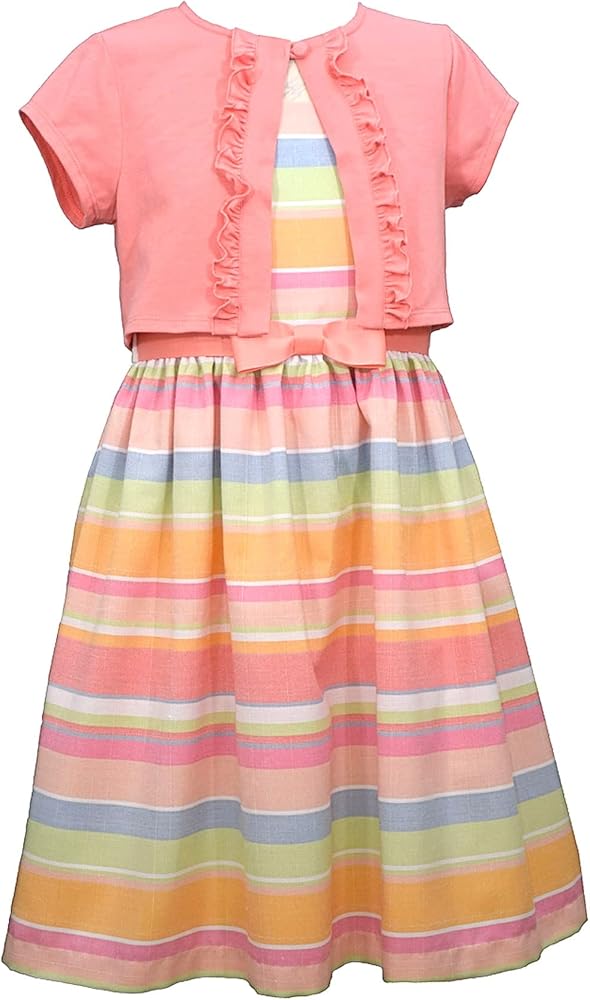 Bonnie Jean Girl's Easter Dress - Spring Striped Dress with Cardigan for Baby Toddler Little and Big Girls