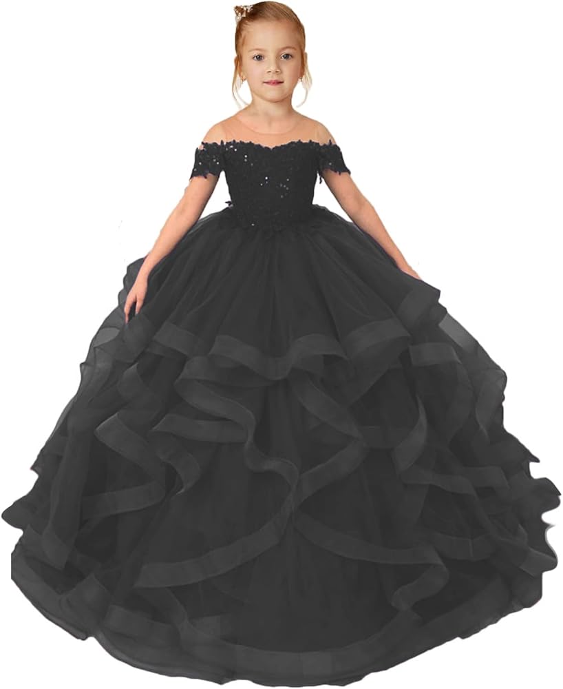 Christmas Flower Girl Dresses for Wedding Kids Button Draped Tulle Ball Gowns for Kids