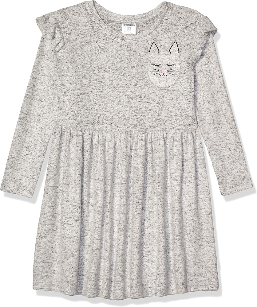 Spotted Zebra Girls' Long-Sleeve Cozy Knit Dress, Grey Heather, Large