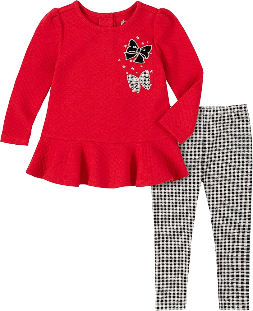 Kids Headquarters Baby Girls' 2 Pieces Leggings Set, Red Quilt/Black and White Plaid, 12M