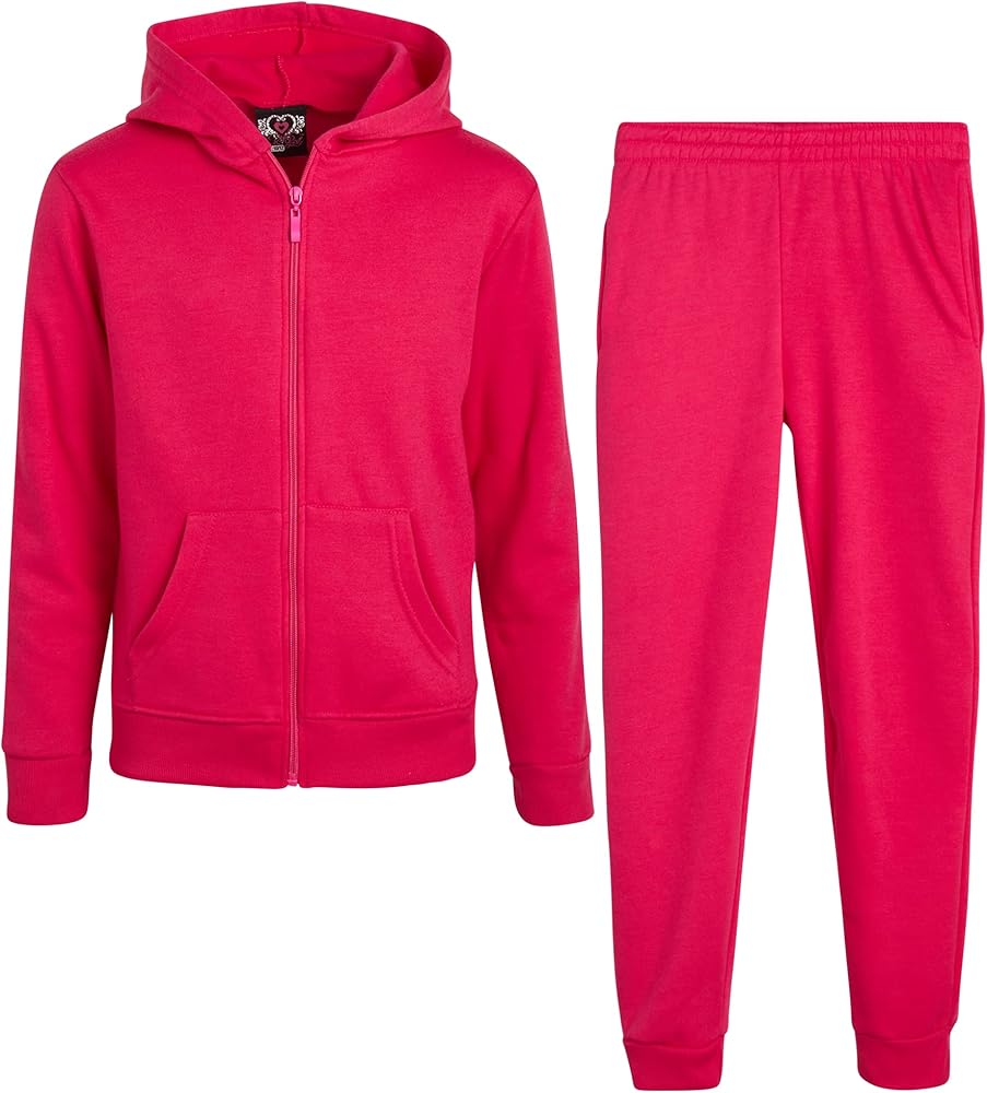 Real Love Girls' Jogger Set - 2 Piece Basic Fleece Solid Full Zip Hoodie and Sweatpants (Size: 7-16)