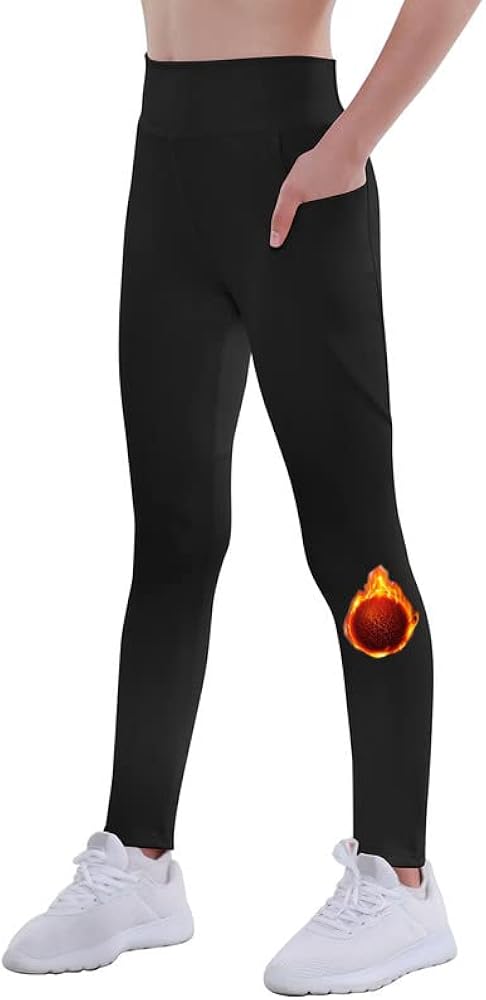 EXARUS Girl's Athletic Leggings with Pockets Youth Compression Dance Tights Yoga Pants No Front Seam