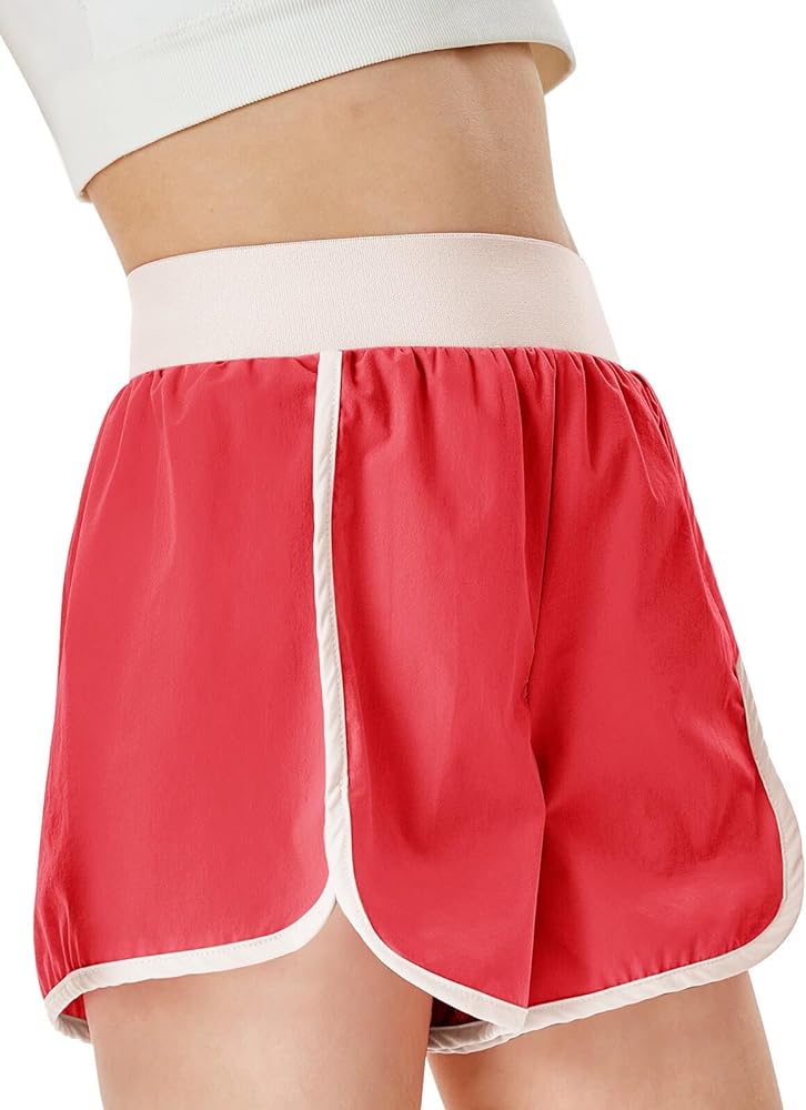 Haloumoning Girls Athletic Shorts Kids Elastic Flat Waistband Lightweight Running Active Shorts