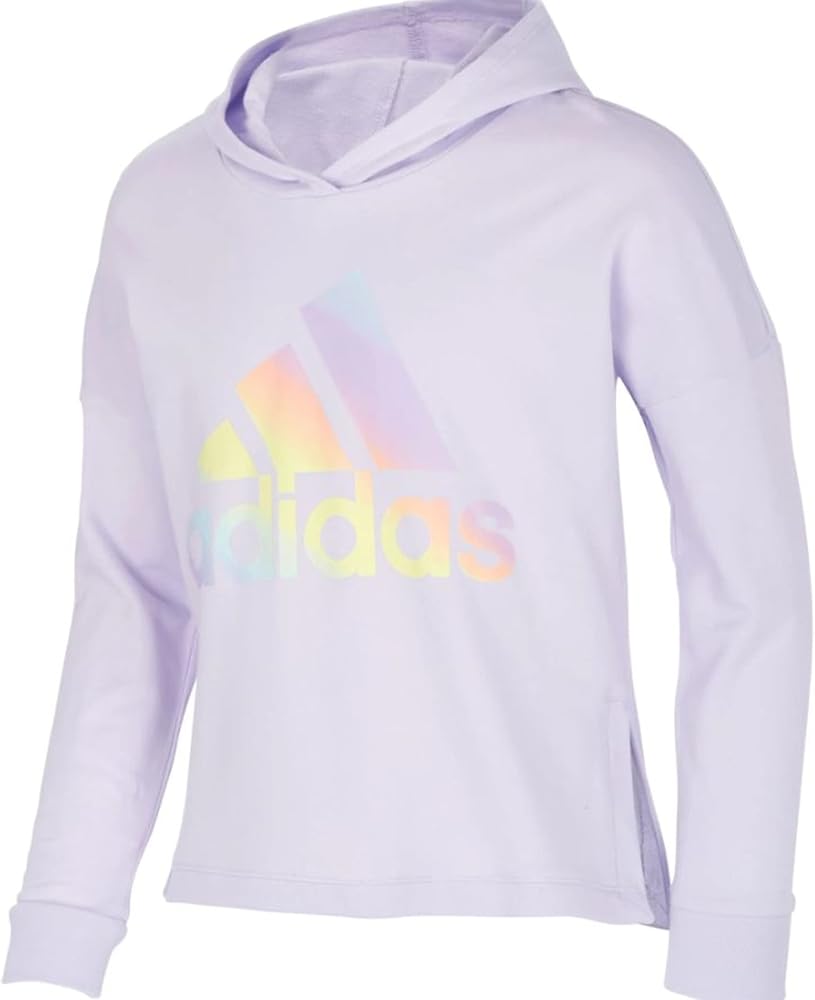 adidas Big Girl's Badge of Sport Hoodie (Light Purple, Small)