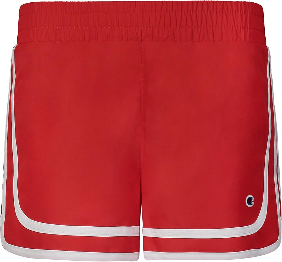 Champion Girls Woven and French Terry Basketball Shorts (X-Large, Varsity Scarlet-Woven)