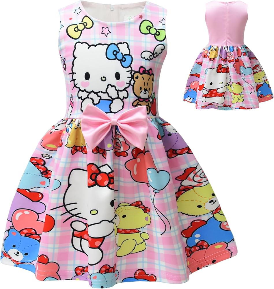 Kitty kawaii Girl Dress Children Princess Dress Family Party Play Clothing Casual Flying Sleeves Dress